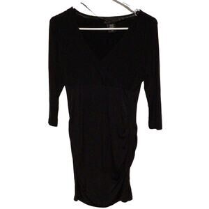 Attention Black Stretch Knit Knee Length V-Neck Dress ~ Size Small S